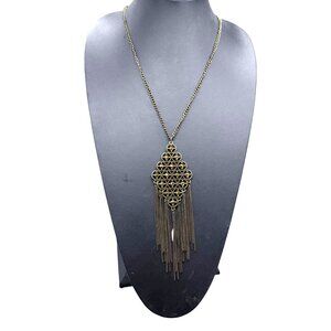 Vintage Tiered Pendant Necklace Dangling Fringe Chains Bronze tone 29 inches